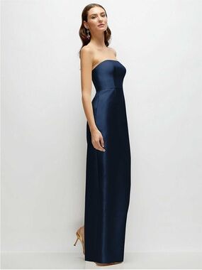 ALFRED SUNG Strapless Satin Maxi Dress Navy NWT